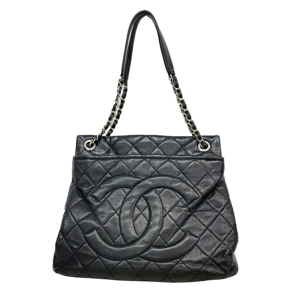 Chanel Matelassé Chain Shoulder Bag, Caviar Leather, Black, Women's
